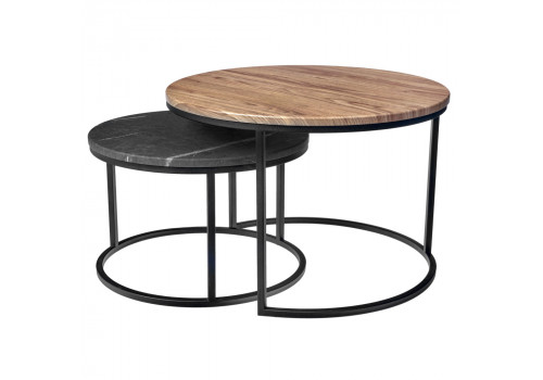 Набор кофейных столиков Tango орех и серый мрамор с чёрными ножками, 2шт