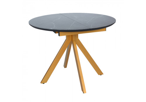 Стол Rudolf круглый раскладной 100-130x100x75см, чёрный керамогранит, бронза