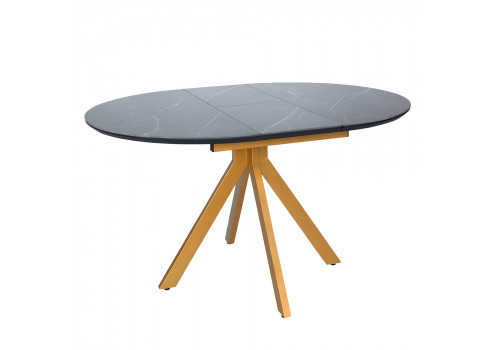 Стол Rudolf круглый раскладной 100-130x100x75см, чёрный керамогранит, бронза