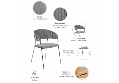 Стул Turin серый вельвет с хромированными ножками