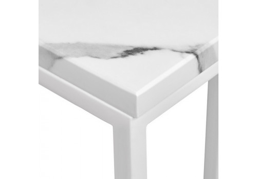 Придиванный столик Loft 35x35см, белый мрамор с белыми ножками