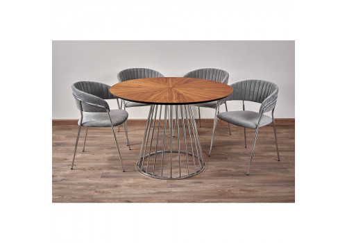 Стол Liverpool диам.110см, шпон орех лучевой набор, с хромированными ножками