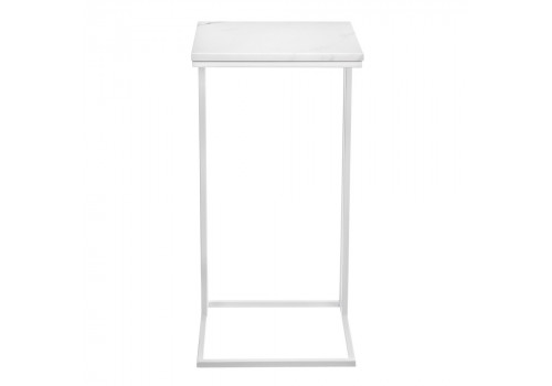 Придиванный столик Loft 35x35см, белый мрамор с белыми ножками