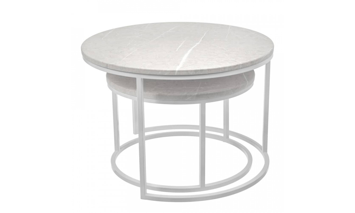 Набор кофейных столиков Tango бежевый мрамор с белыми ножками, 2шт