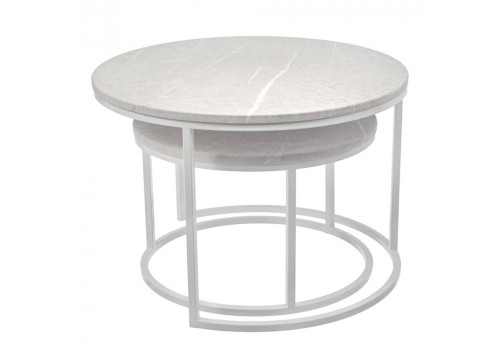 Набор кофейных столиков Tango бежевый мрамор с белыми ножками, 2шт