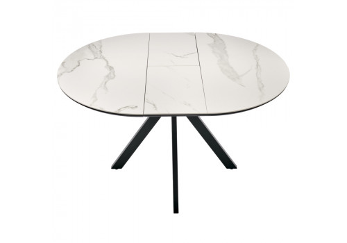 Стол Rudolf круглый раскладной 100-130x100x75см, светлый керамогранит, черный