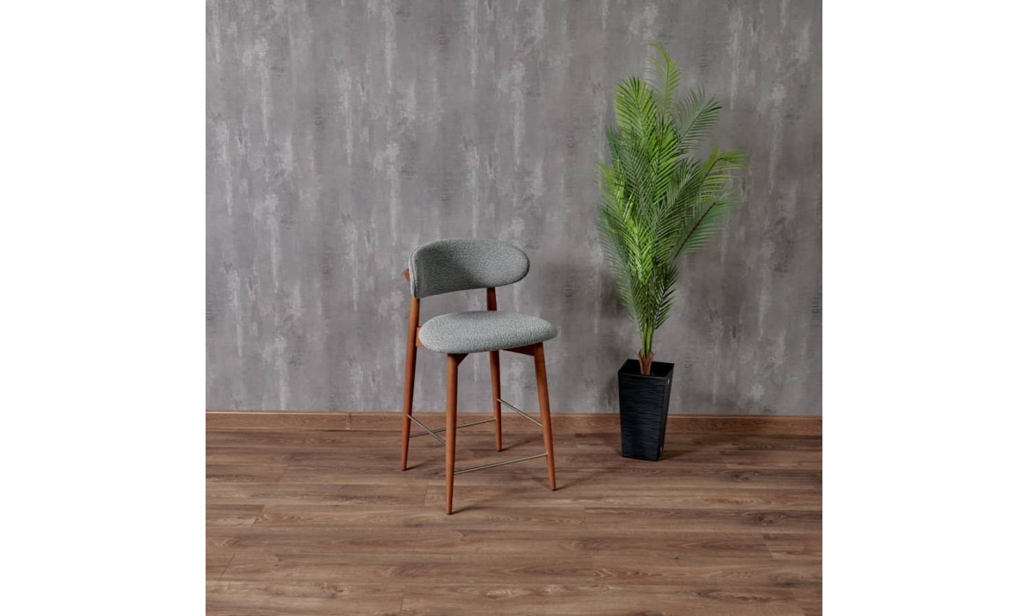 Стул полубарный Lucas светло-серый букле, ножки цвета орех