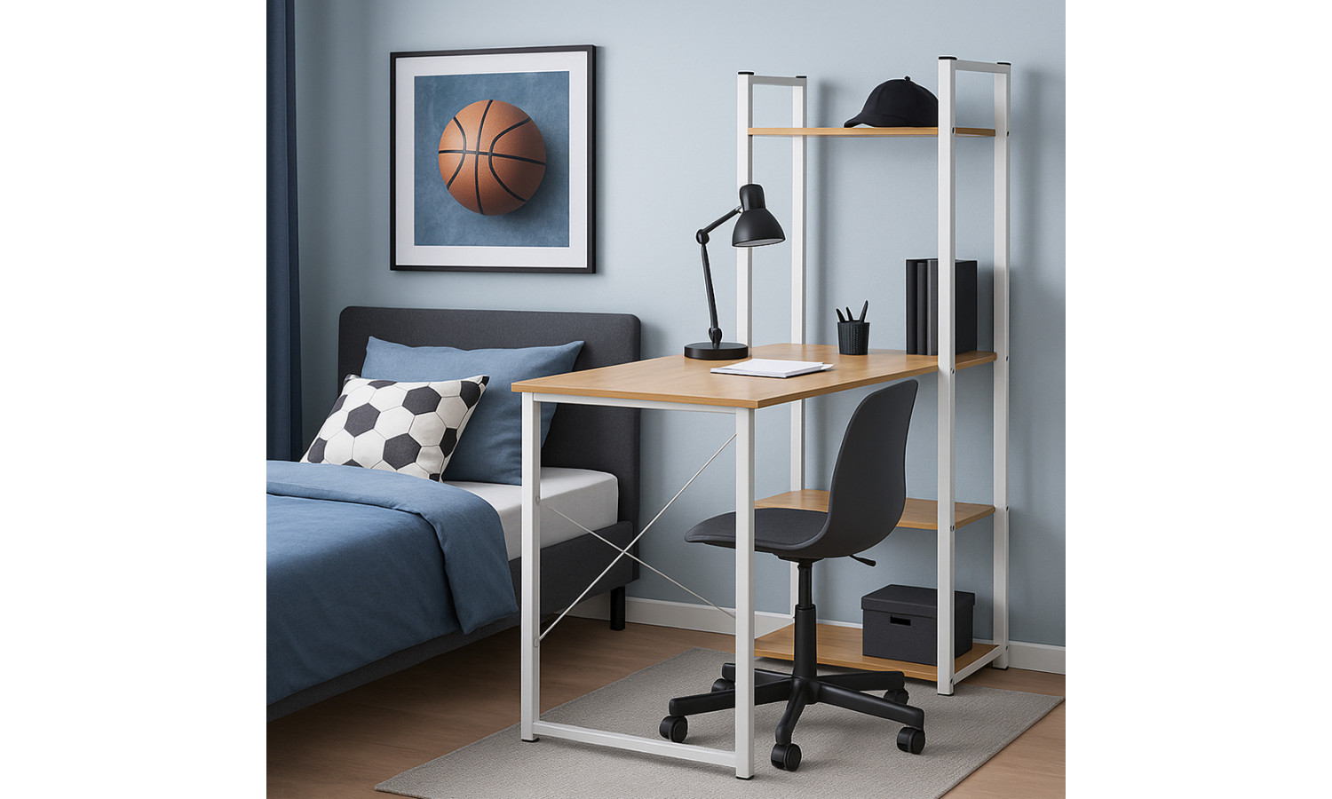 Стол письменный с полками Frame 100x45x110 см, светлое дерево, белый