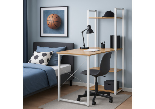 Стол письменный с полками Frame 100x45x110 см, светлое дерево, белый