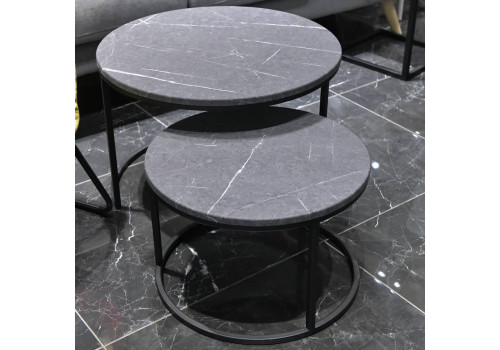 Набор кофейных столиков Tango серый мрамор с чёрными ножками, 2шт