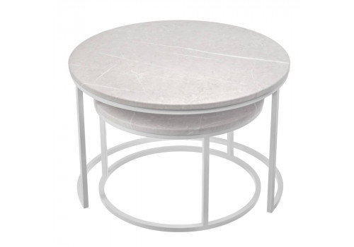 Набор кофейных столиков Tango бежевый мрамор с белыми ножками, 2шт