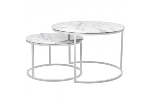 Набор кофейных столиков Tango белый мрамор с белыми ножками