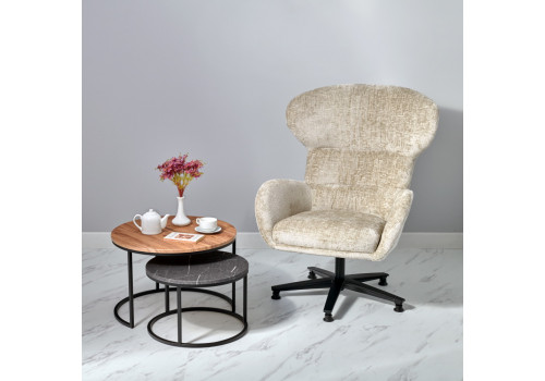 Набор кофейных столиков Tango орех и серый мрамор с чёрными ножками, 2шт