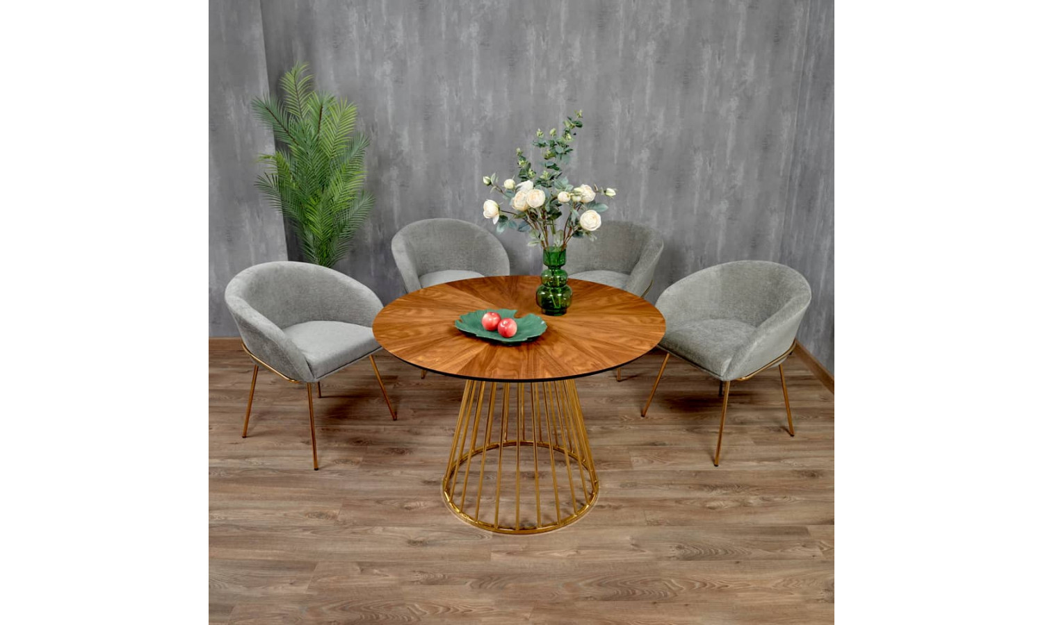 Стул-полукресло Martin серый шенилл, золотые ножки