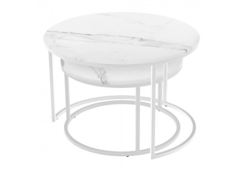 Набор кофейных столиков Tango белый мрамор с белыми ножками, 2шт
