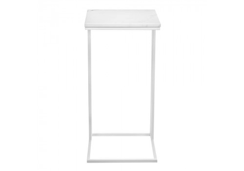 Придиванный столик Loft 35x35см, белый мрамор с белыми ножками