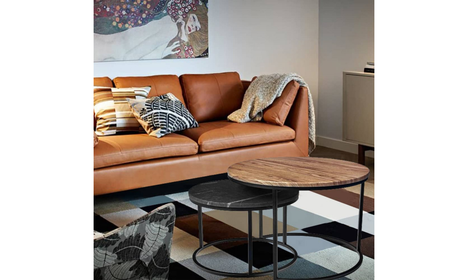 Набор кофейных столиков Tango бежевый мрамор с белыми ножками, 2шт