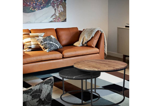 Набор кофейных столиков Tango бежевый мрамор с белыми ножками, 2шт