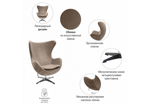 Кресло EGG STYLE CHAIR латте, искусственная замша FR 0647
