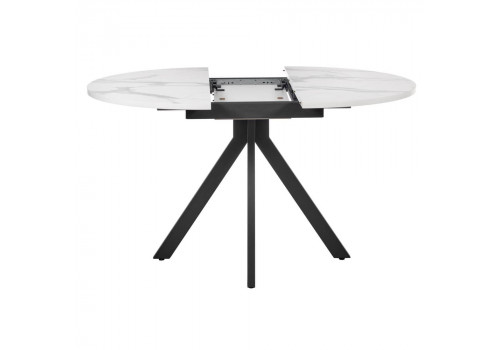 Стол Rudolf круглый раскладной 100-130x100x75см, белый мрамор, чёрный
