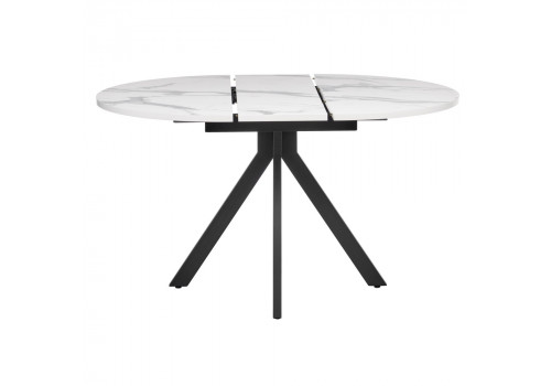 Стол Rudolf круглый раскладной 100-130x100x75см, белый мрамор, чёрный