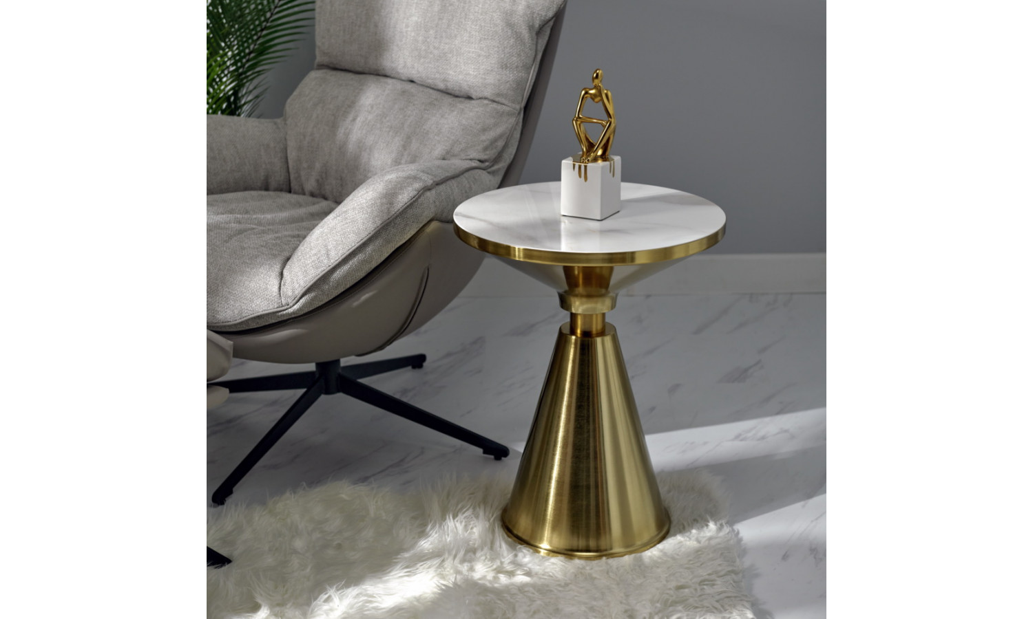 Кофейный столик Atlant диам.45см x 54см, золотой, металл, керамика