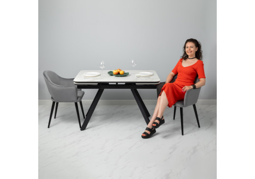 Стол Arthur раскладной 120-184x80x75см, керамогранит белый мрамор Greys White, чёрный