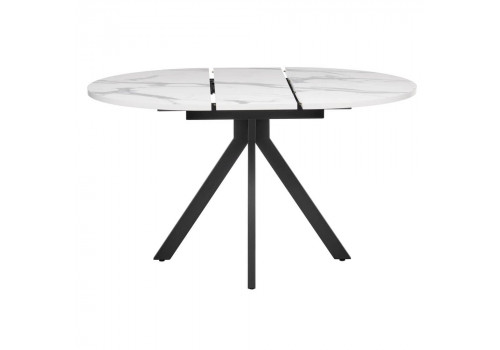 Стол Rudolf круглый раскладной 100-130x100x75см, белый мрамор, чёрный