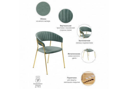 Стул Turin мятный с золотыми ножками