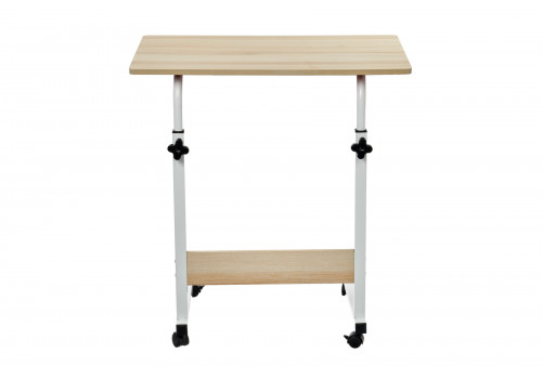 Стол многофункциональный на колесах, 60x40 см, «РОЛЛ», 2 ножки, регул.высота, мдф, металл, св. дерево, белый