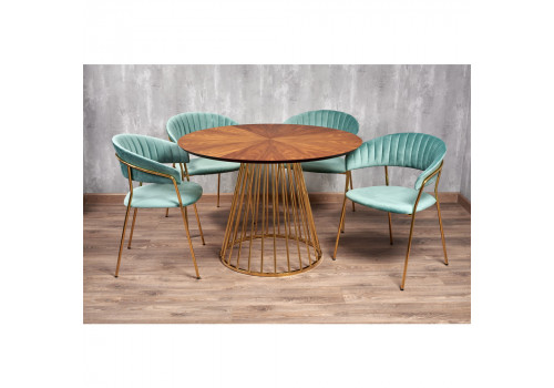 Стол Liverpool диам.110см, шпон орех лучевой набор, с золотистыми ножками