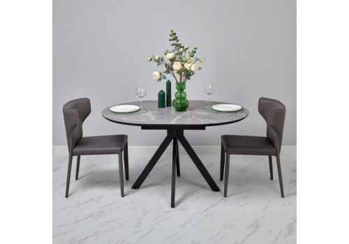 Стол Rudolf круглый раскладной 100-130x100x75см, серый керамогранит, черный