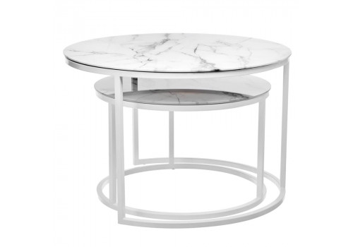 Набор кофейных столиков Tango белый мрамор с белыми ножками