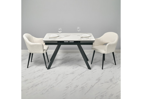 Стол Arthur раскладной 120-184x80x75см, керамогранит белый мрамор Greys White, чёрный