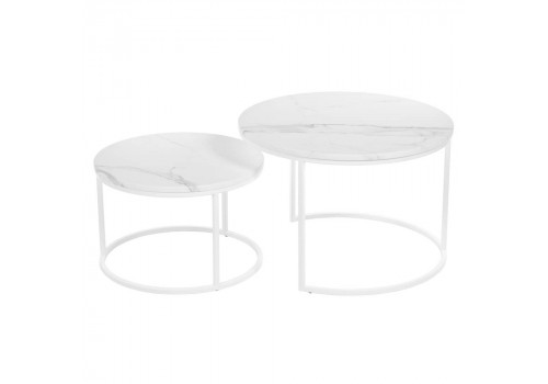 Набор кофейных столиков Tango белый мрамор с белыми ножками, 2шт