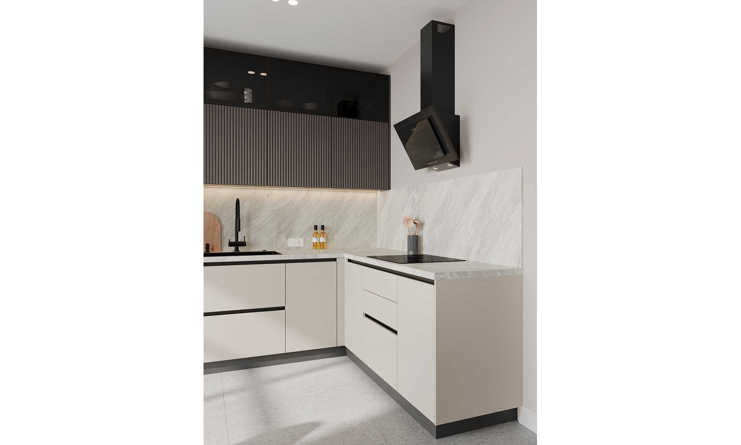 Кухня Flat & Velvet грей / белый снег