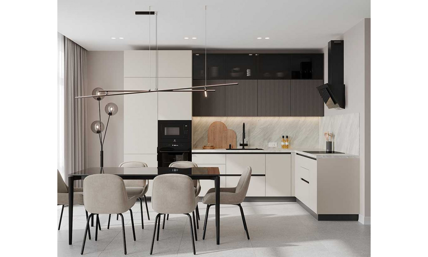 Кухня Flat & Velvet грей / белый снег