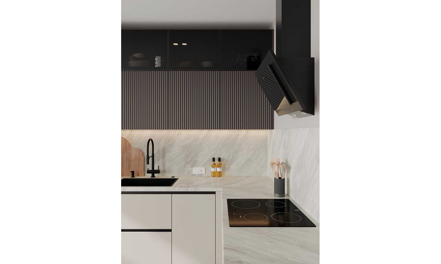 Кухня Flat & Velvet грей / белый снег