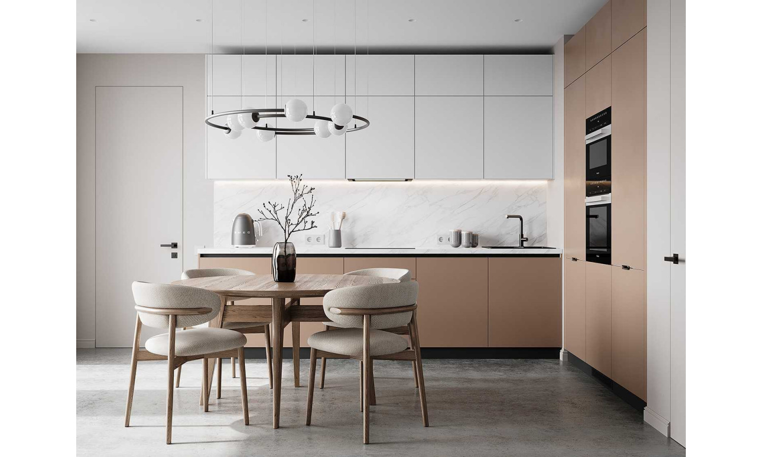 Кухня Flat & Velvet какао / белый снег