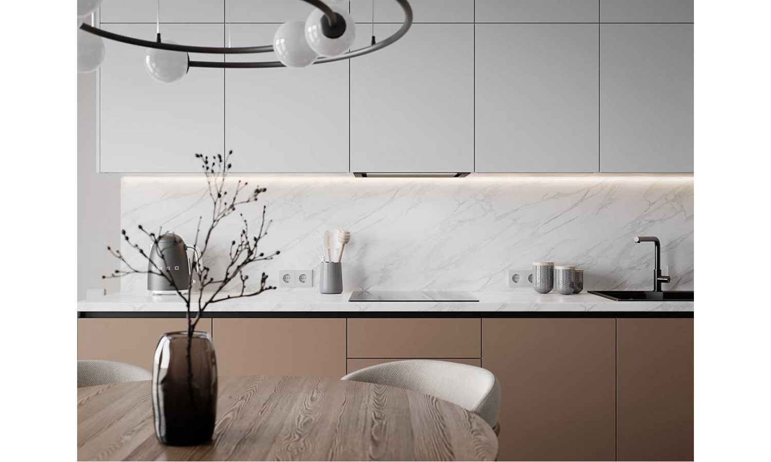 Кухня Flat & Velvet какао / белый снег