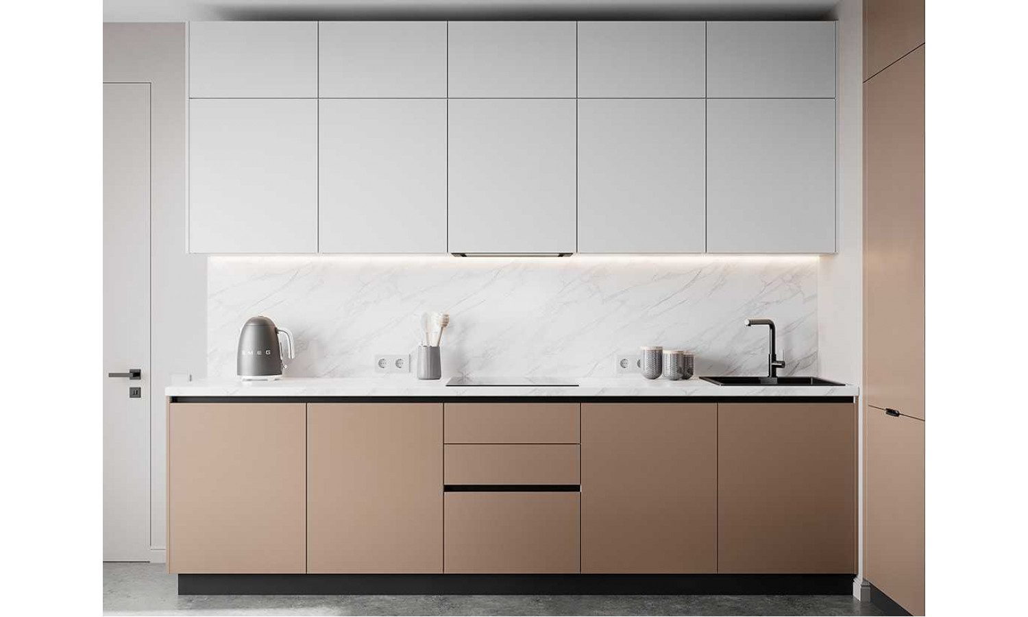 Кухня Flat & Velvet какао / белый снег