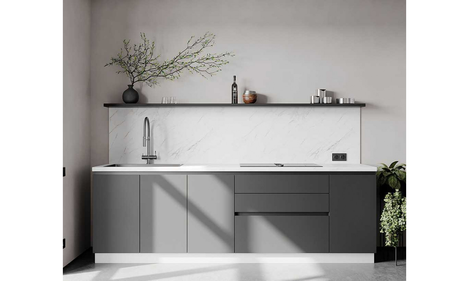 Кухня Flat & Velvet дарк грей / белый снег