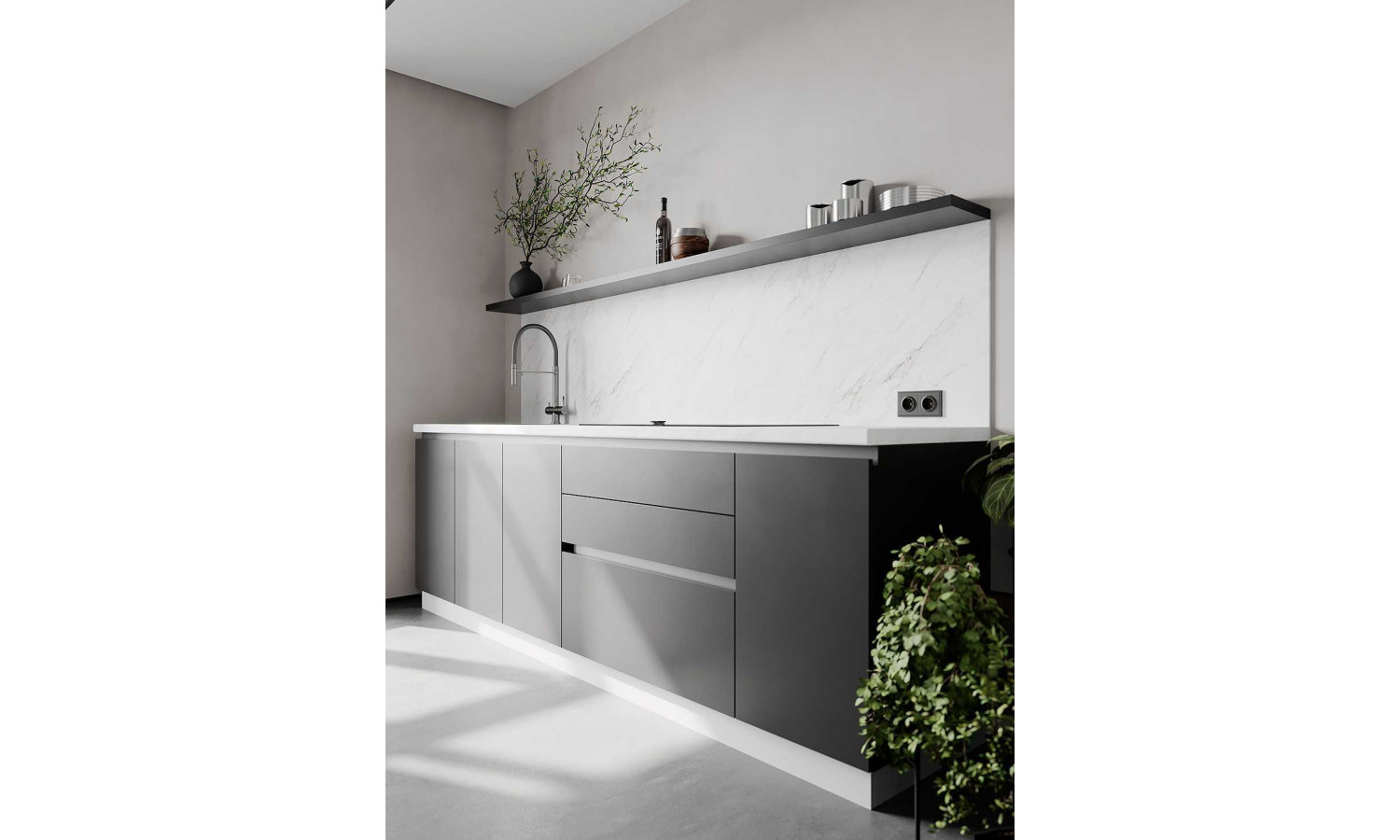 Кухня Flat & Velvet дарк грей / белый снег