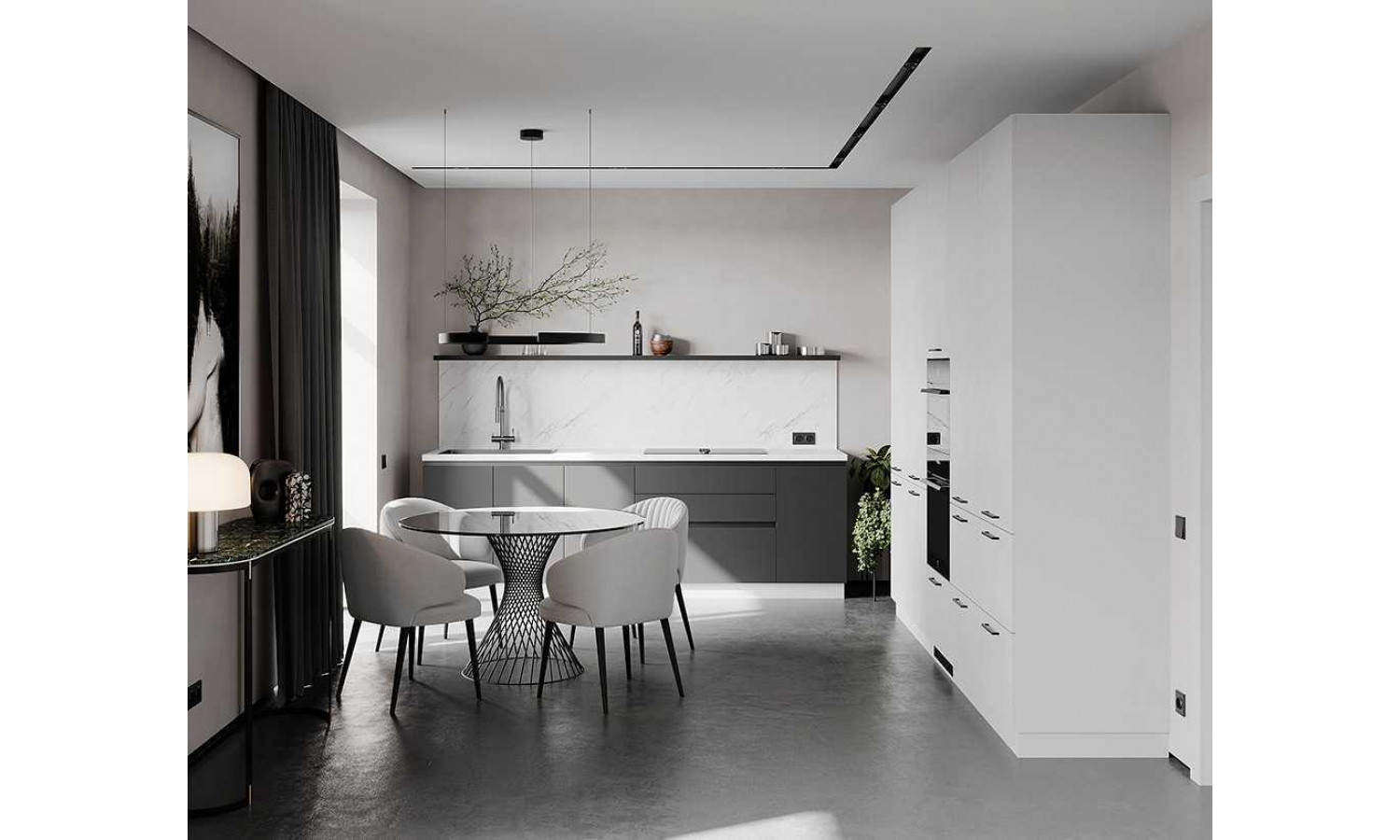 Кухня Flat & Velvet дарк грей / белый снег