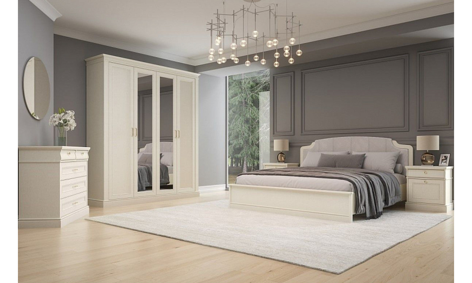 Спальня Сиена береза бежевая 4-ств 1,6м Люкс