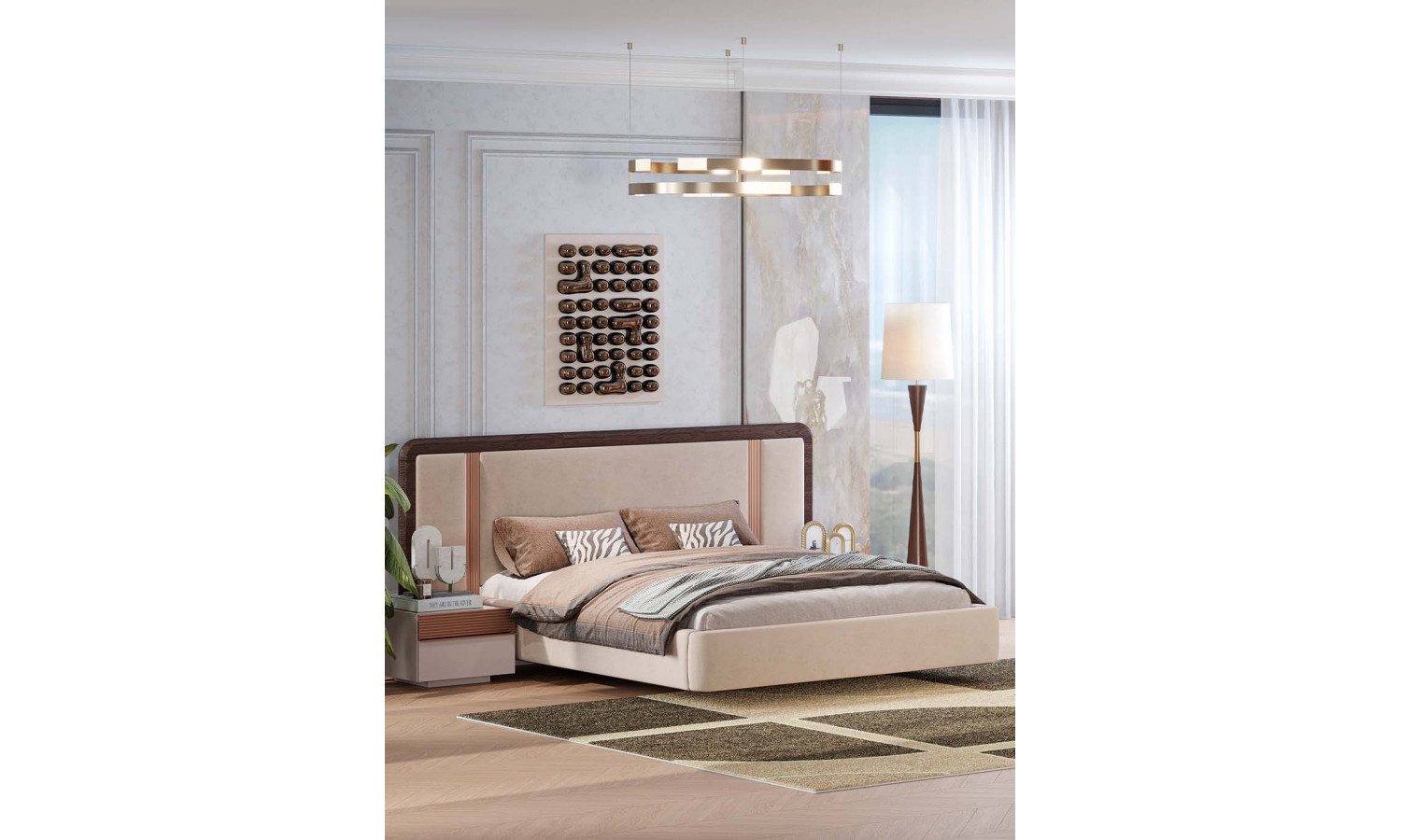 Кровать Виктория 160х200 Венге, Микро-букле бежевый