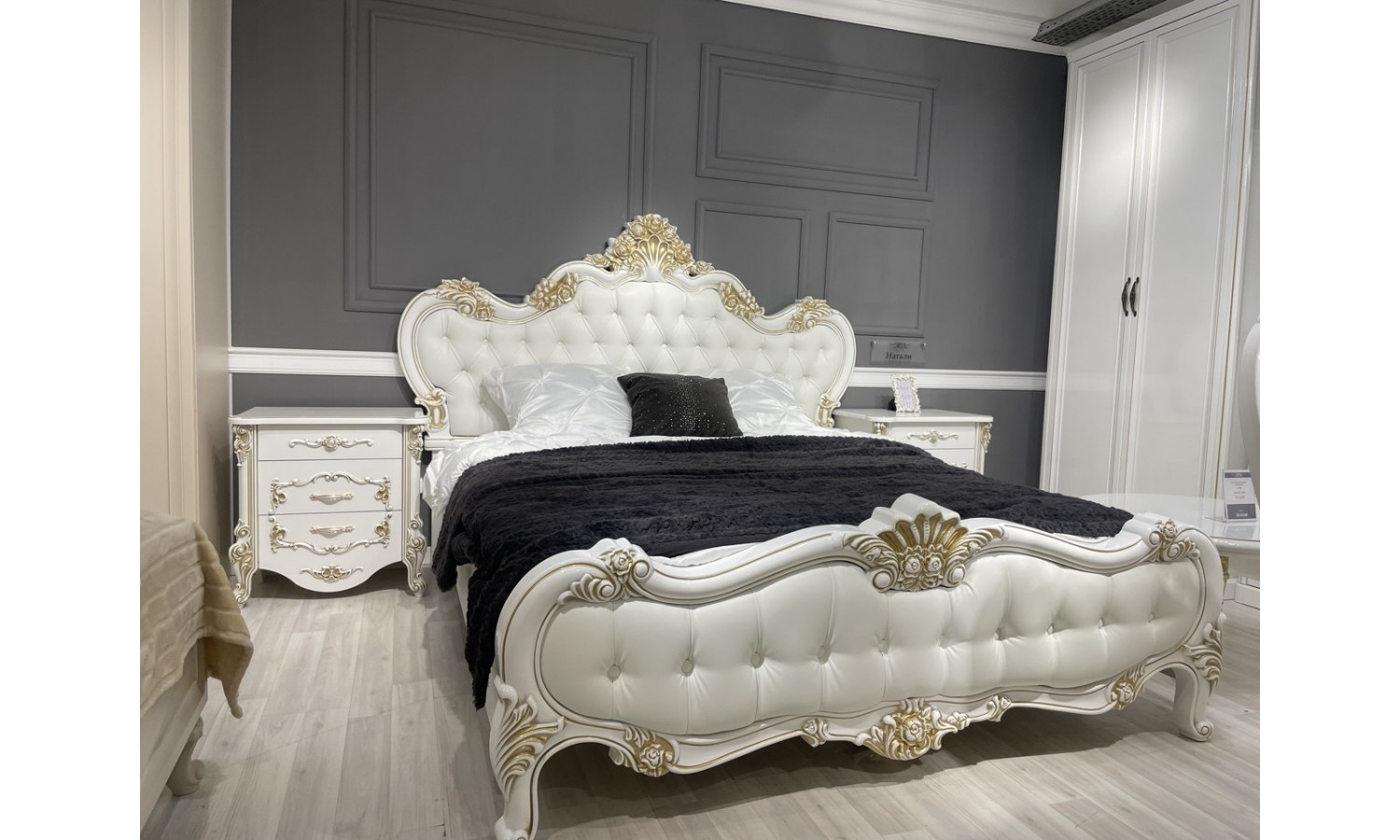 Кровать Натали + 2 тумбы прикроватные Флоренция белый глянец 