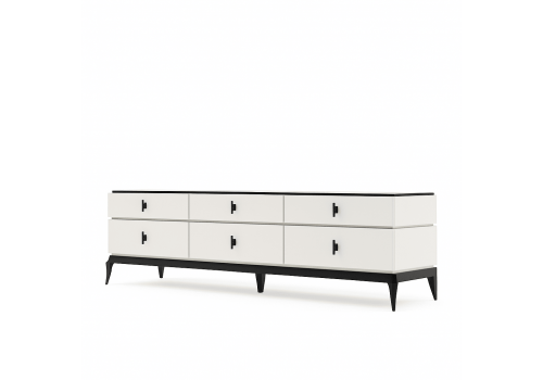 Тумба ТВ с 6 ящиками Флоренция, Молочный/Черный