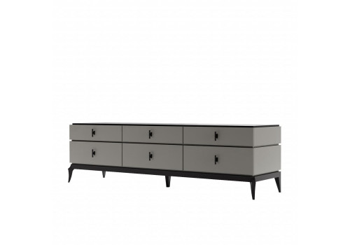 Тумба ТВ с 6 ящиками Флоренция, Серый/Черный