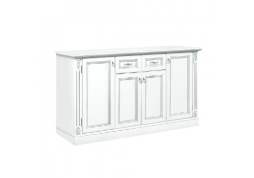 Комод 4х дверный Палермо Белый/Патина Серебро со структрой дерева